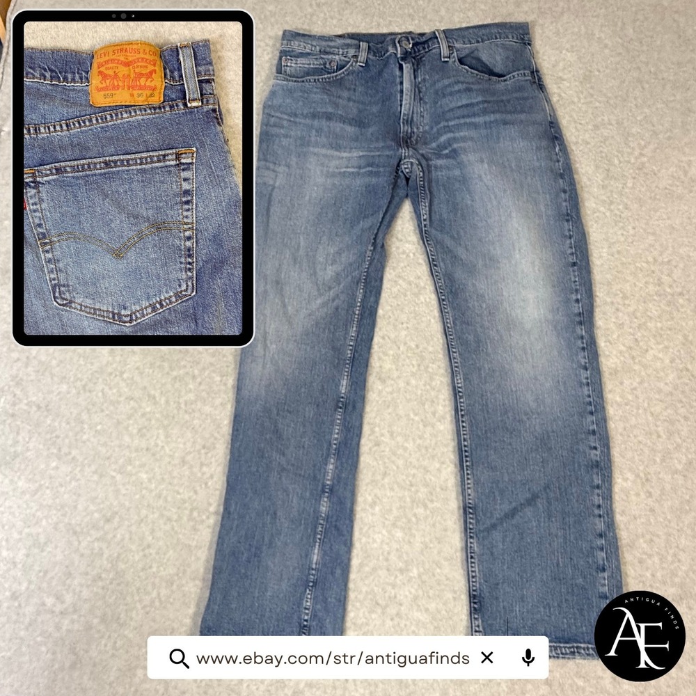 Levis 559 Relaxed Straight Mens Jeans 36x32 Medium Wash Blue Denim 559-0211